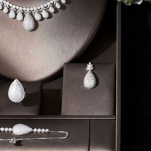 HIBRIDE Choker Design réglable mariage collier de mariée et boucle d'oreille ensemble goutte d'eau bijoux pour femmes Conjunto De Joyas N-777 - Product Image 3