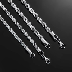 Chaîne torsadée en acier inoxydable de 2,3 mm/3 mm/4 mm/5 mm/6 mm, couleur argent, collier pour homme et femme, 16 à 30 pouces - Product Image 3