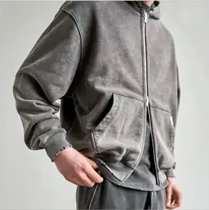 custom Washed Zip Hoodie Coat 100% Cotton Oversized Hoodies Men Women Streetwear Winter hoodie
