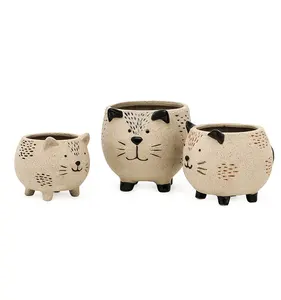独特的小猫猫花多肉质锅陶土陶瓷批发热卖可爱Instagram 3D花/多汁锅