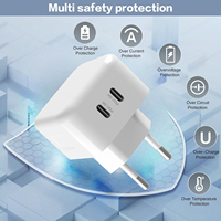Cargador de Pared Portátil de Alta Calidad con Doble Puerto PD, Carga Súper Rápida, Enchufe EU/UK Tipo C, 20W