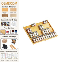 SINCERE-Tiroir à Épices en Bambou Extensible à 4 Niveaux, Étagère de Rangement pour Assaisonnement de Cuisine de 12 Pouces, 23 Pouces de Large, avec Tiroirs de 3 Pouces de Profondeur