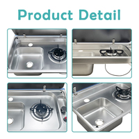 Ensemble évier et plaque de cuisson JDA en acier inoxydable pour camping-car, caravane, bateau, yacht avec couvercle en verre trempé et certification CE