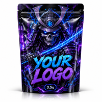 Sachet Mylar personnalisé 3,5g Za Pack avec logo personnalisé, pochette brillante à fermeture éclair, design Cyber Samurai Skull, sachet d'emballage autoportant