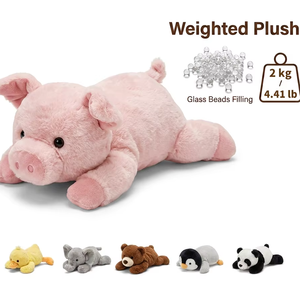 Peluche cochon lestée écologique de 2,2 kg avec enveloppe en coton biologique et billes de verre, lavable, pour soulager l'anxiété et le stress - Product Image 1