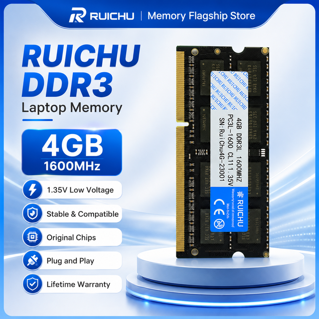 RuiChu DDR3 4GB 8GB 1600MHz ECC Laptop RAM PC3-12800 240PIN SODIMM 1.35V Low Voltage Memory Module in Stock
