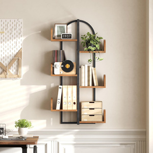 <b>Wall</b> Mounted Shelf 6 Tier Wooden Storage Rack Multifunctional <b>Display</b> Organizer For Books And Decorative Items - Product Image 2