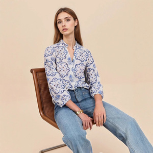 Camisa Informal Chic Boho de Algodón Tejido con Manga Larga y Estampado Simple <span class=keywords><strong>para</strong></span> Fiestas Nocturnas en la Playa o Bodas - Product Image 6