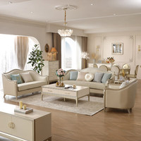 Luxuriöses Europäisches Gebogenes Ledersofa-Set Minimalistisches Cremefarbenes Massivholzgestell Villa Wohnzimmer Ecksofa