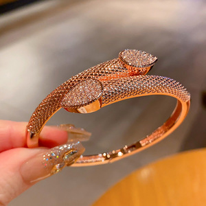 <b>Copper</b> Alloy Zircon Open <b>Bangle</b> Gold Silver Rose Gold Claw Setting Unisex Wedding Jewelry - Product Image 4