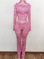 Ensemble de survêtement 2 pièces pour femme : sweat à capuche zippé imprimé guépard et pantalon évasé taille haute élastique à cordon de serrage à manches longues