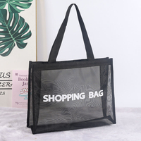 Sac de plage et d'épicerie réutilisable en nylon noir transparent, grande capacité, maille tendance, écologique, recyclable, haute qualité