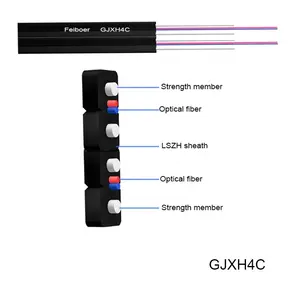 GJXH Ftth 1 2 4 6 8 Core Indoor Optical Fiber Drop Cable With Messenger Wire