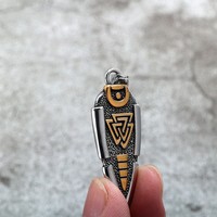Liontin Kalung Pria Fashion Nordic Viking Berlapis Emas 18k Pvd Baja Tahan Karat 316L, Perhiasan Liontin Panah Rune Odin Tombak Emas