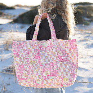 Bolsa de Mano Tipo Tote con Lazo de Algodón, Nueva, al por Mayor, Linda Bolsa de Hombro Acolchada con Flores para Viajes y Compras, Regalo para Mamás - Product Image 4