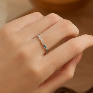 Anel Aberto Elegante em Prata S925 Banhado a Ouro <span class=keywords><strong>18K</strong></span> com Esmalte Azul e Diamante, Anel Ajustável em Prata Esterlina 925 - Product Image 1