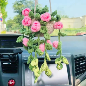 Lindas Plantas Tejidas a Crochet en Maceta con Accesorios de Espejo Tejidos a Mano, Adorno Colgante Decorativo de Lana para Espejo Retrovisor de Coche - Product Image 3