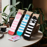 Bas de contention en coton rayé pour femmes, motif griffes de chat, logo personnalisable, design mignon de chat pour filles, automne