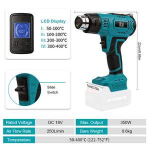 Pistola de Calor Inalámbrica de 18V y 350W con Temperatura Ajustable, Alimentada por Batería, para Soldadura de Plástico y Bricolaje H0T-CD01-180 - Product Image 5