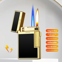 Briquet à gaz butane rechargeable coupe-vent au design classique en métal, double flamme, allumage direct, son fort, pour extérieur, personnalisable avec logo