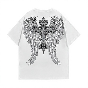 Camiseta Unisex de Cuello Redondo Personalizada de Alta Calidad con Diseño de Cruz Bordada, Corte Holgado, Estilo Casual, 100% Algodón Jersey - Product Image 5