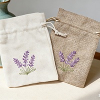 Sac en toile de jute brodé avec cordon de serrage, couleur lavande, pour rangement de bijoux et emballage d'articles, vente en gros transfrontalière Yiwu