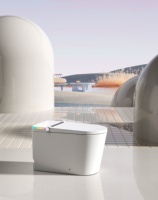 Bidet intelligent minimaliste monobloc en céramique, à poser au sol, avec chasse d'eau par siphon, siège chauffant, télécommande, auto-nettoyant, allongé, siphon en S