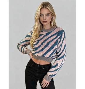 Nuovi Arrivi: Maglioni Pullover da Donna Eleganti e alla Moda in Cotone e Spandex, con Motivo a Righe Zebrate, Lavorati a Maglia, Anti-Restringimento - Product Image 3