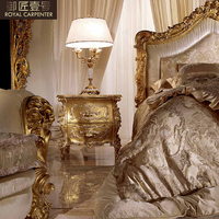 Lit double de luxe en bois massif de style européen avec feuille d'or, tissu 1,5 m 1,8 m, chambre principale, villa ou chambre de princesse, meubles de maison