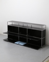 Armoire de rangement modulaire extensible en acier inoxydable, finition métallique élégante, entretien réduit, hauteur réglable, salon moderne