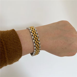 13mm 하이 엔드 조절 유행 대담한 18k PVD 골드 도금 2 톤 Chunky 밴드 스테인레스 스틸 팔찌 - Product Image 2