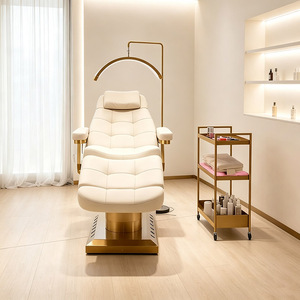 <span class=keywords><strong>Lit</strong></span> de massage électrique en cuir Golden Base, luxueux et inclinable, pour soins du visage et extensions de cils, avec éclairage LED intégré - Product Image 3