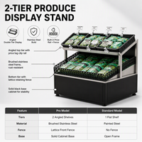RVS 2-laags fruit- en groentepresentatiestandaard met prijskaartjeshouder, schuine productenrek, heavy-duty supermarkt groothandel