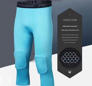 Pantalones de compresión deportivos para hombre de alta calidad al por mayor, de secado rápido, con almohadilla protectora de EVA y diseño de panal en la rodilla - Product Image 6