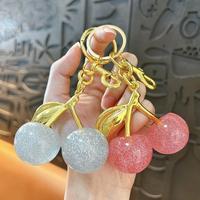 Porte-clés cerise scintillant avec tige dorée, pendentif scintillant à secouer pour sac et clés de voiture, joli cadeau breloque fruit pour filles et adolescentes