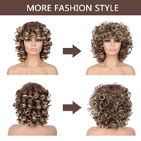 Perruque Afro Bouclée Ondulée Lâche Synthétique Ombrée Brun Foncé Grande Volumineuse Moelleuse Courte Kinky Bouclée Avec Frange pour Femme