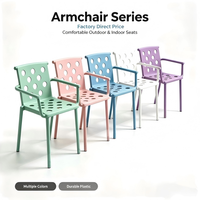 Chaise en plastique avec et sans accoudoirs, minimaliste, multicolore, imperméable, pour extérieur, jardin, patio, café, parc, empilable, creuse