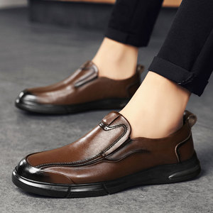 Chaussures en cuir pour hommes, nouveau style automne, chaussures décontractées pour affaires, cuir véritable, semelle souple, respirantes, chaussures à enfiler pour la marche - Product Image 3
