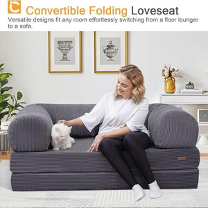Canapé-<span class=keywords><strong>lit</strong></span> modulaire 4-en-1 moderne en tissu, pliable, avec accoudoirs en forme de L, matelas convertible en mousse à mémoire de forme pour salon - Product Image 2