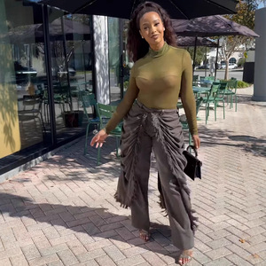 بنطلون جينز نسائي عالي الخصر بتصميم عتيق سريع الجفاف مصنوع من مزيج القطن بقصة مستقيمة وحواف خشنة - Product Image 4