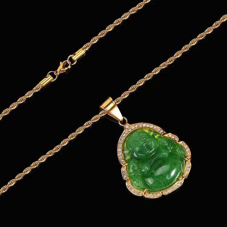 Hip Hop Tự Nhiên Tím Đen Hồng Buddah Jade Dây Chuyền 18K Thép Không Gỉ Vàng Chain Pendant Jewelry Barclays Buddah Vòng Cổ