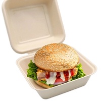 Boîte à emporter carrée compostable de 6x6 pouces, boîte à emporter jetable blanche, emballage écologique pour la restauration