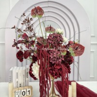Boule de fleurs artificielle de 50 cm en faux bourgogne rouge et blanc, centre de table, hydrangea rouge en soie artificielle, boule de fleurs d'anthurium avec amarante suspendue
