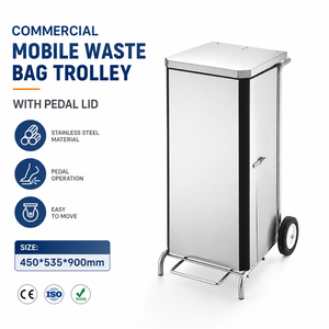 Commercial Mobile Waste Bag Trolley with Pedal Lid Heavy-Duty 100L Mobile Waste Bin Trolley for Hotel & Restaurant Supplies - Product Image 4