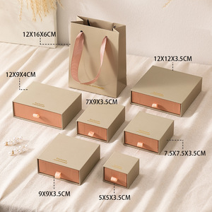 Caixas de Papel Personalizadas, Embalagem de Luxo para Joias, Caixa com Gaveta, Caixa de Presente Reciclável com Sacolas de Embalagem para Anel e Colar - Product Image 1