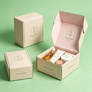 Caja de Envío Corrugada Blanca Personalizada con Cierre Automático, Laminado Mate, Logotipo Impreso, Empaque de Marca para Cosméticos y Cuidado de la Piel en Comercio Electrónico - Product Image 1