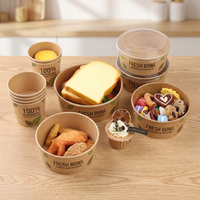 Bols à salade en papier kraft avec couvercles transparents, contenants alimentaires jetables de forme ronde, adaptés aux rassemblements et aux fêtes