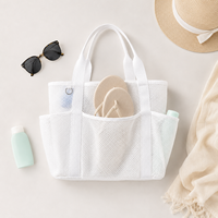 Sac de plage en maille personnalisé 2026 avec poches, sac fourre-tout léger en maille blanche pour la plage, la piscine et les voyages