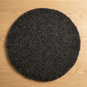 Dark Gray Wool Felt Ball Rug Hand Knotted <b>Round</b> <b>Carpet</b>/Floor Mat for Home & Prayer Use PET Friendly - Product Image 3