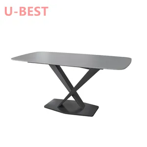 U-BEST فوشان الفولاذ المقاوم للصدأ x قاعدة 6 مقاعد قطع أثاث لغرفة الطعام الايطالية تصميم الفاخرة الحديثة طاولة طعام من الرخام مجموعات